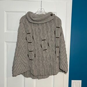 Elegant Gray/Tan Cowl Alpaca Wool Poncho